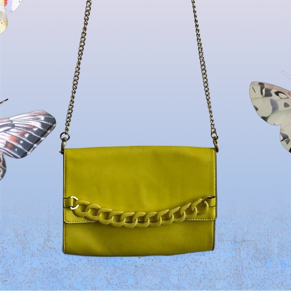 Gianni Bini Lime Yellow Crossbody Bag with Chain Accent